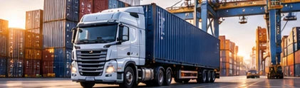 Container truck leaving a port